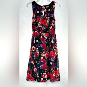 Modcloth Flaunts‎ And Needs Rose Floral  Dress Chiffon A-Line Knee Length Sz S